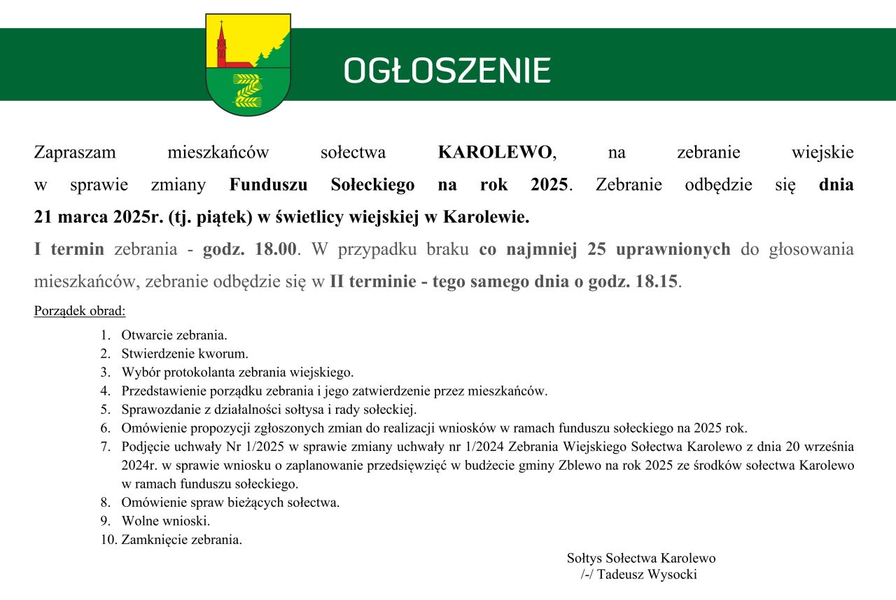 zebranie wiejksie ogłoszenie